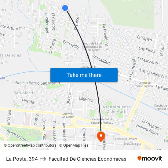 La Posta, 394 to Facultad De Ciencias Económicas map