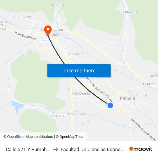 Calle 521 Y Pumahuasi to Facultad De Ciencias Económicas map