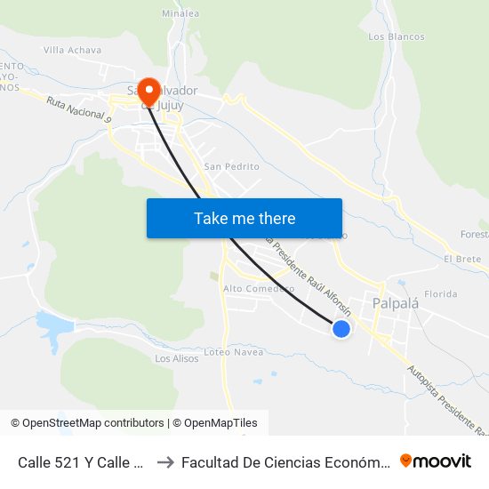 Calle 521 Y Calle 522 to Facultad De Ciencias Económicas map