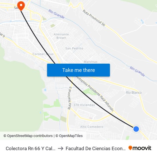 Colectora Rn 66 Y Calle 496 to Facultad De Ciencias Económicas map