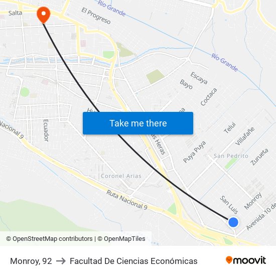 Monroy, 92 to Facultad De Ciencias Económicas map