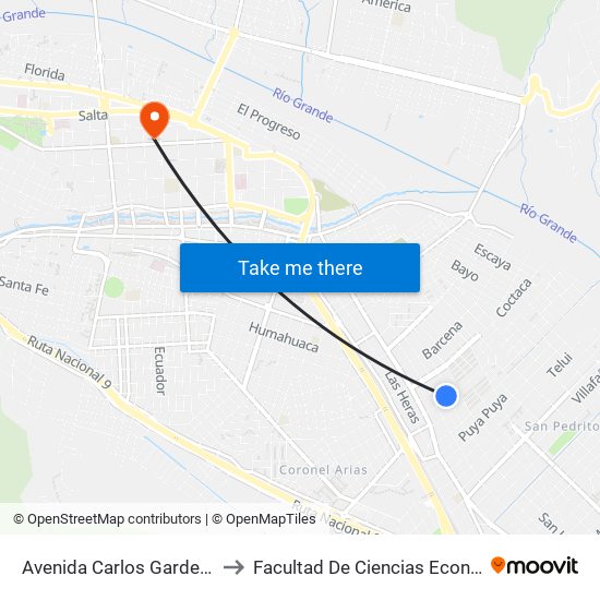 Avenida Carlos Gardel, 1284 to Facultad De Ciencias Económicas map