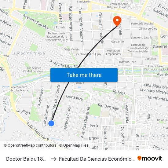 Doctor Baldi, 1827 to Facultad De Ciencias Económicas map