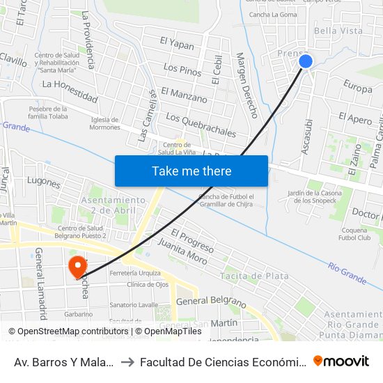 Av. Barros Y Malabia to Facultad De Ciencias Económicas map