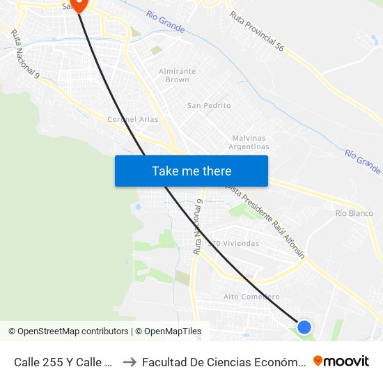 Calle 255 Y Calle 262 to Facultad De Ciencias Económicas map