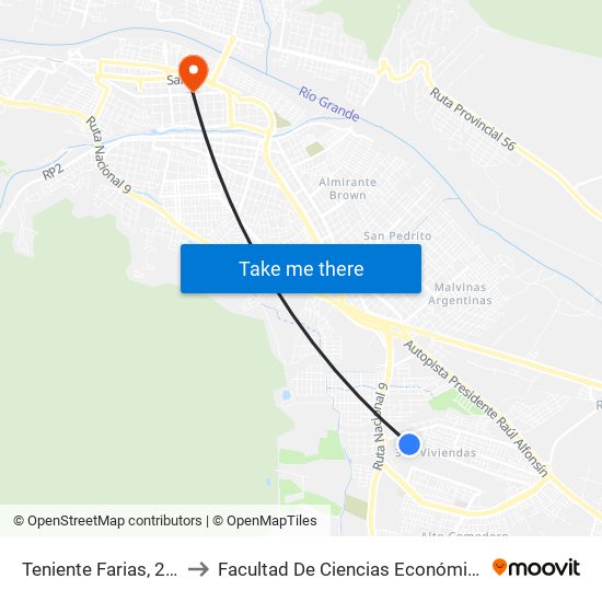 Teniente Farias, 248 to Facultad De Ciencias Económicas map