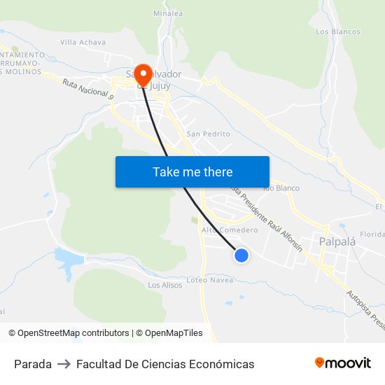 Parada to Facultad De Ciencias Económicas map