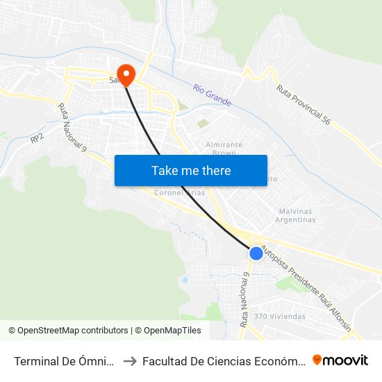 Terminal De Ómnibus to Facultad De Ciencias Económicas map