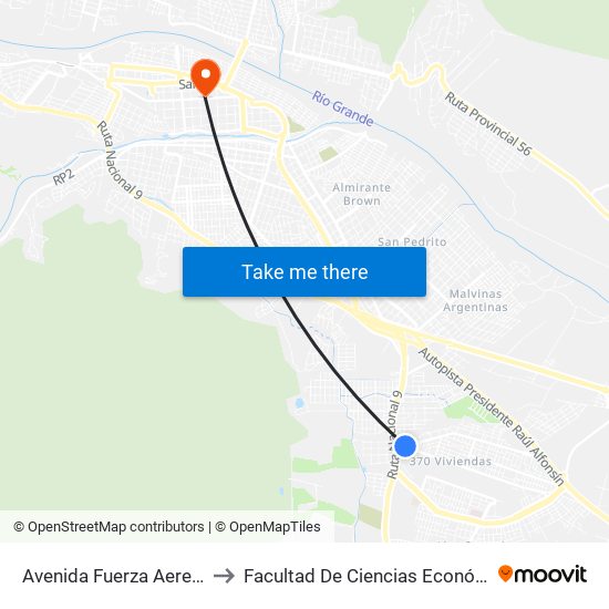 Avenida Fuerza Aerea, 90 to Facultad De Ciencias Económicas map