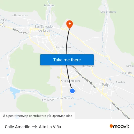 Calle Amarillo to Alto La Viña map