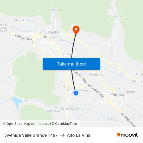Avenida Valle Grande 1487 to Alto La Viña map