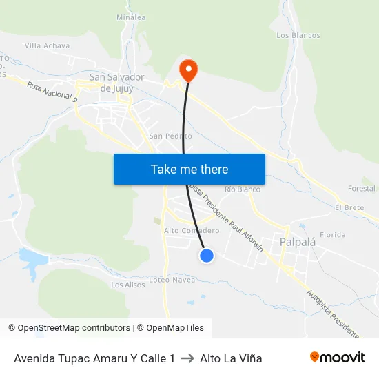 Avenida Tupac Amaru Y Calle 1 to Alto La Viña map