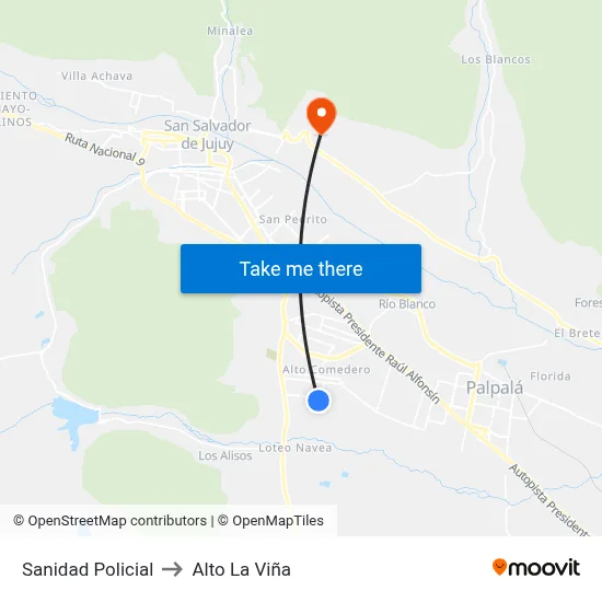 Sanidad Policial to Alto La Viña map