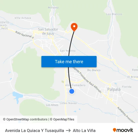 Avenida La Quiaca Y Tusaquilla to Alto La Viña map