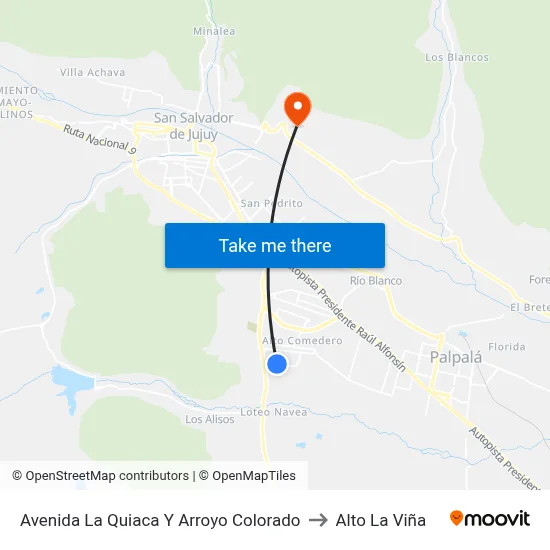 Avenida La Quiaca Y Arroyo Colorado to Alto La Viña map