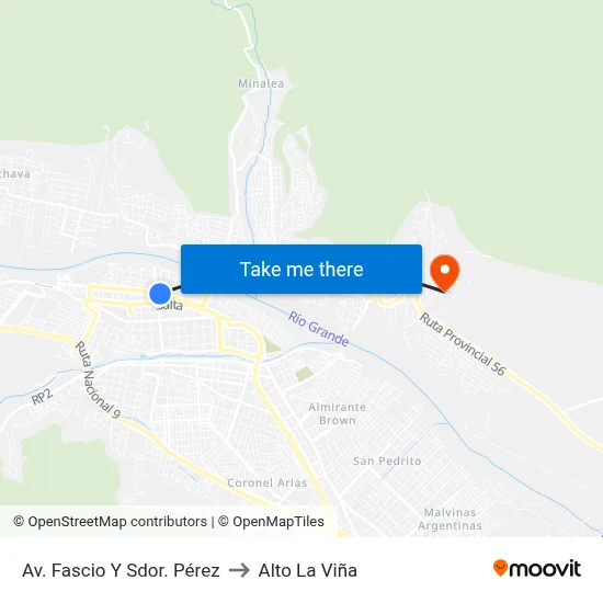Av. Fascio Y Sdor. Pérez to Alto La Viña map
