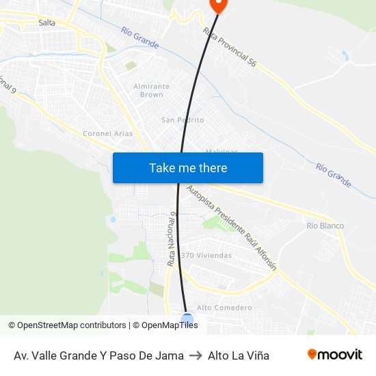 Av. Valle Grande Y Paso De Jama to Alto La Viña map