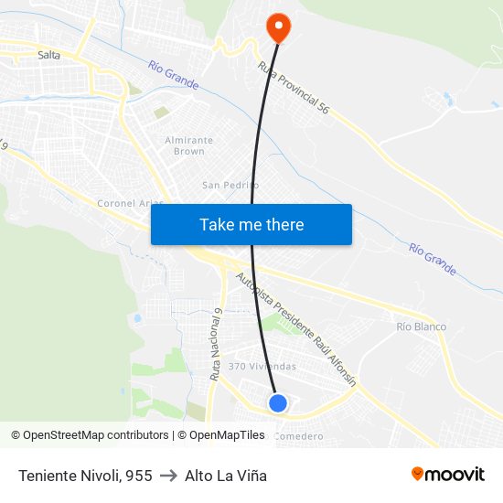 Teniente Nivoli, 955 to Alto La Viña map