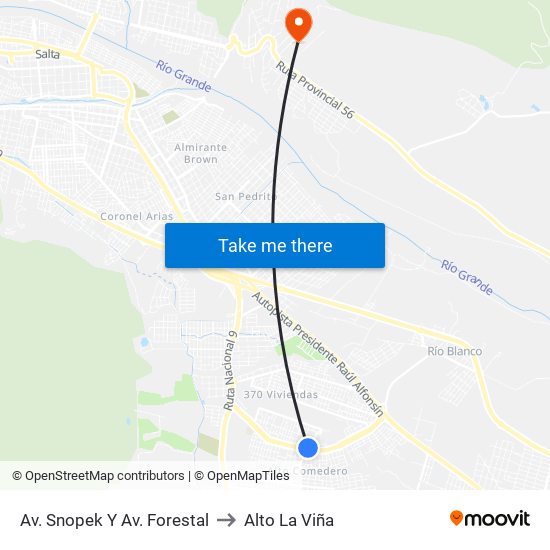 Av. Snopek Y Av. Forestal to Alto La Viña map