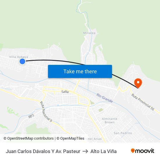 Juan Carlos Dávalos Y Av. Pasteur to Alto La Viña map