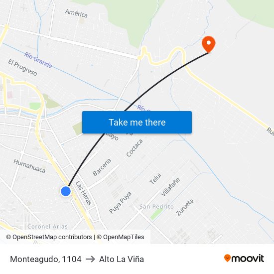Monteagudo, 1104 to Alto La Viña map