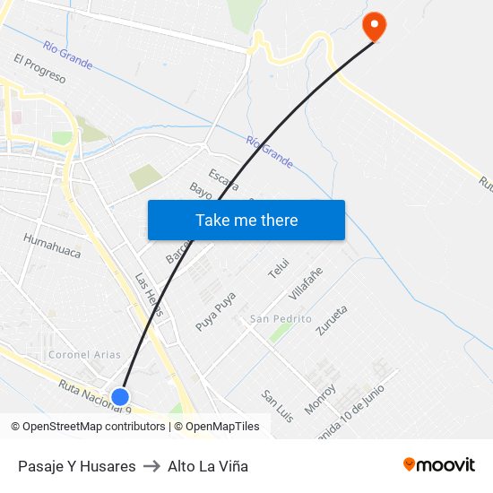 Pasaje Y Husares to Alto La Viña map