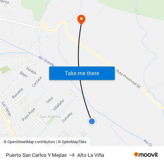 Puerto San Carlos Y Mejías to Alto La Viña map