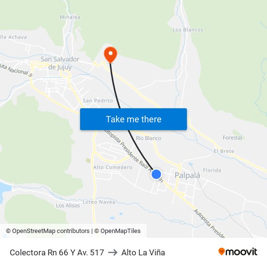Colectora Rn 66 Y Av. 517 to Alto La Viña map