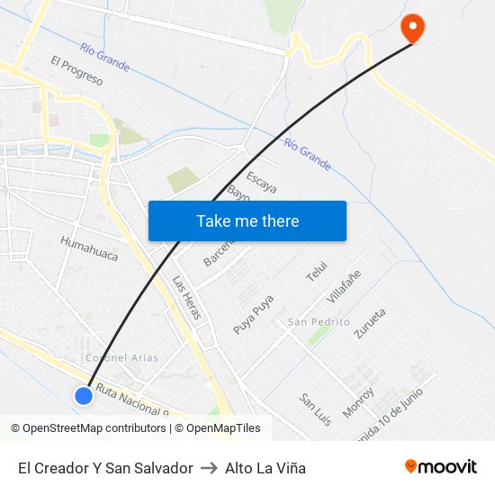 El Creador Y San Salvador to Alto La Viña map