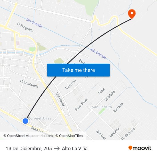 13 De Diciembre, 205 to Alto La Viña map