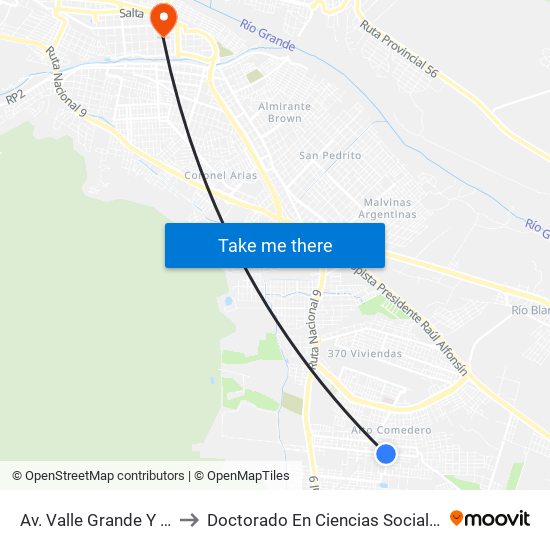 Av. Valle Grande Y La Ovejería to Doctorado En Ciencias Sociales - Fhycs - Unju map