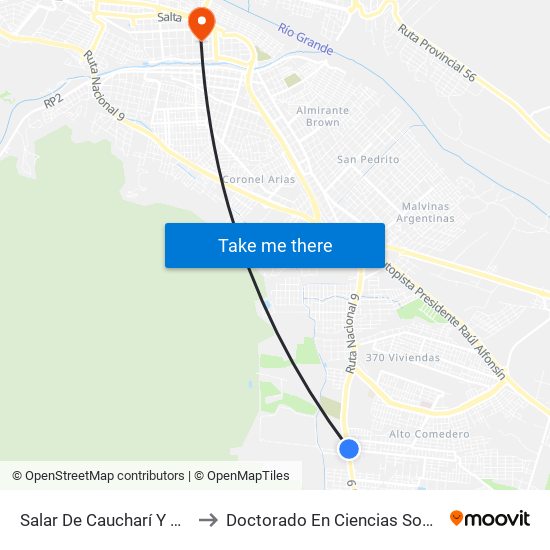 Salar De Caucharí Y Av. Valle Grande to Doctorado En Ciencias Sociales - Fhycs - Unju map