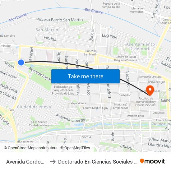 Avenida Córdoba, 2082 to Doctorado En Ciencias Sociales - Fhycs - Unju map