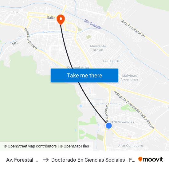 Av. Forestal Y Rn 9 to Doctorado En Ciencias Sociales - Fhycs - Unju map