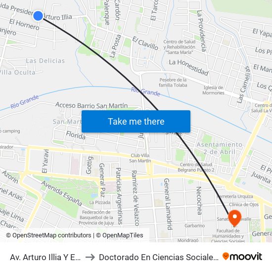 Av. Arturo Illia Y El Lapacho to Doctorado En Ciencias Sociales - Fhycs - Unju map