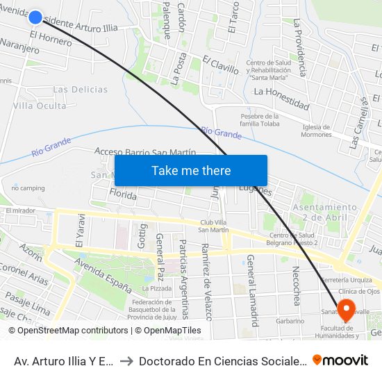 Av. Arturo Illia Y El Carnaval to Doctorado En Ciencias Sociales - Fhycs - Unju map