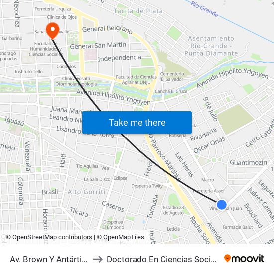 Av. Brown Y Antártida Argentina to Doctorado En Ciencias Sociales - Fhycs - Unju map