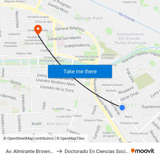 Av. Almirante Brown Y Oscár Orias to Doctorado En Ciencias Sociales - Fhycs - Unju map