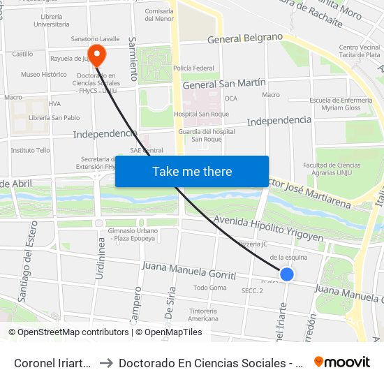 Coronel Iriarte, 181 to Doctorado En Ciencias Sociales - Fhycs - Unju map