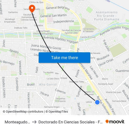 Monteagudo, 973 to Doctorado En Ciencias Sociales - Fhycs - Unju map