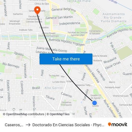 Caseros, 61 to Doctorado En Ciencias Sociales - Fhycs - Unju map