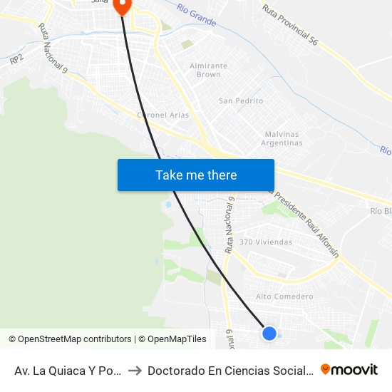 Av. La Quiaca Y Pozo Clavado to Doctorado En Ciencias Sociales - Fhycs - Unju map