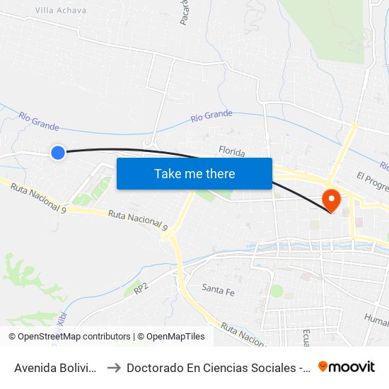 Avenida Bolivia, 2021 to Doctorado En Ciencias Sociales - Fhycs - Unju map