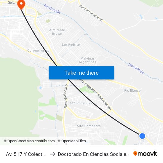 Av. 517 Y Colectora Rn 66 to Doctorado En Ciencias Sociales - Fhycs - Unju map