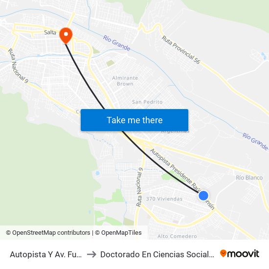 Autopista Y Av. Fuerzá Áerea to Doctorado En Ciencias Sociales - Fhycs - Unju map