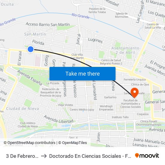 3 De Febrero, 598 to Doctorado En Ciencias Sociales - Fhycs - Unju map