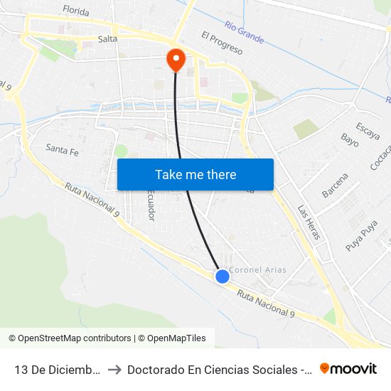 13 De Diciembre, 205 to Doctorado En Ciencias Sociales - Fhycs - Unju map