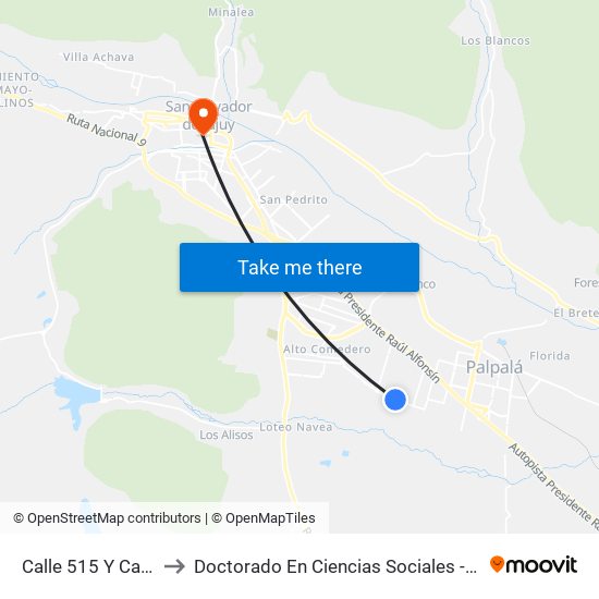 Calle 515 Y Calle 502 to Doctorado En Ciencias Sociales - Fhycs - Unju map