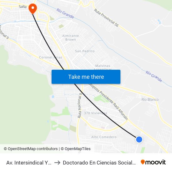 Av. Intersindical Y Calle 487 to Doctorado En Ciencias Sociales - Fhycs - Unju map