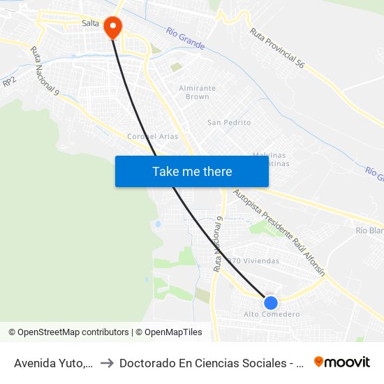 Avenida Yuto, 1515 to Doctorado En Ciencias Sociales - Fhycs - Unju map